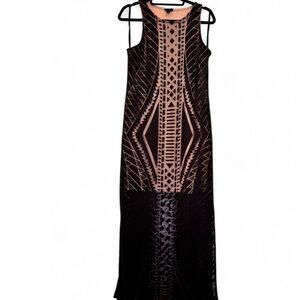 Mossimo Black With Tan Slip, slits on both sides Geometric Details Dress